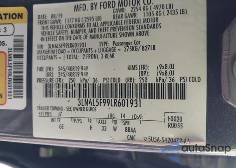 2020 Lincoln Mkz Reserve z USA, uszkodzony, nr VIN 3LN6L5F99LR601931